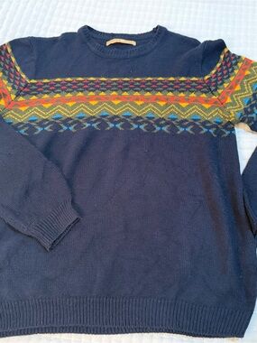 Navy Fair Isle Yoke Men's Cardigan Sweater